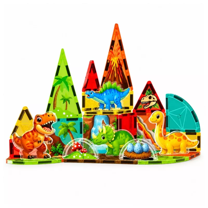LEAN TOYS Magnetische Bausteine Dinosaurier Vulkan 31 Teile