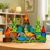 LEAN TOYS Magnetische Konstruktionsblöcke Dinosaurier Vulkan Set - 43 Teile STEM Lernspielzeug für Kinder ab 3 Jahren