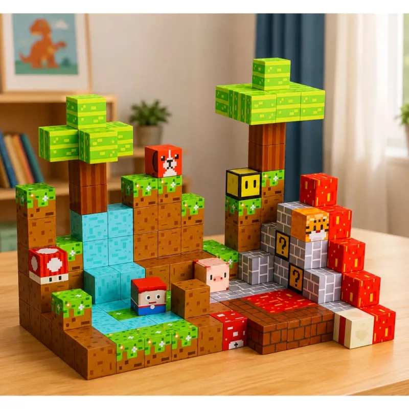 LEAN TOYS Magnetische Bausteine Pixel World Farbige Würfel 146 Teile