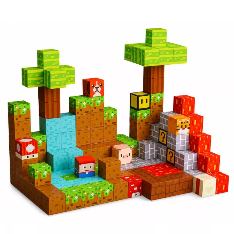 LEAN TOYS Magnetische Bausteine Pixel World Farbige Würfel 146 Teile