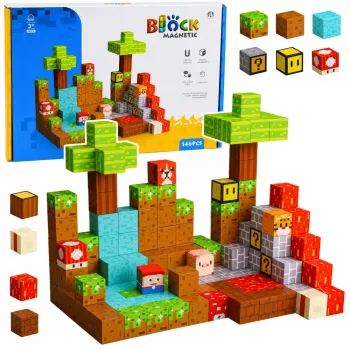 LEAN TOYS Magnetische Bausteine Pixel World Farbige Würfel 146 Teile