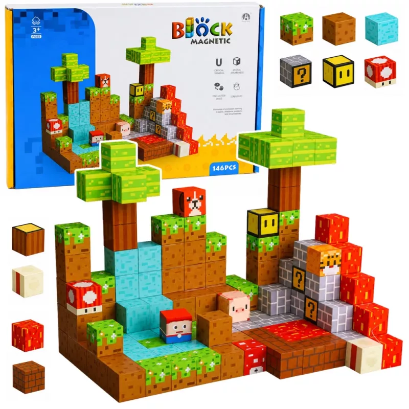 LEAN TOYS Magnetische Bausteine Pixel World Farbige Würfel 146 Teile
