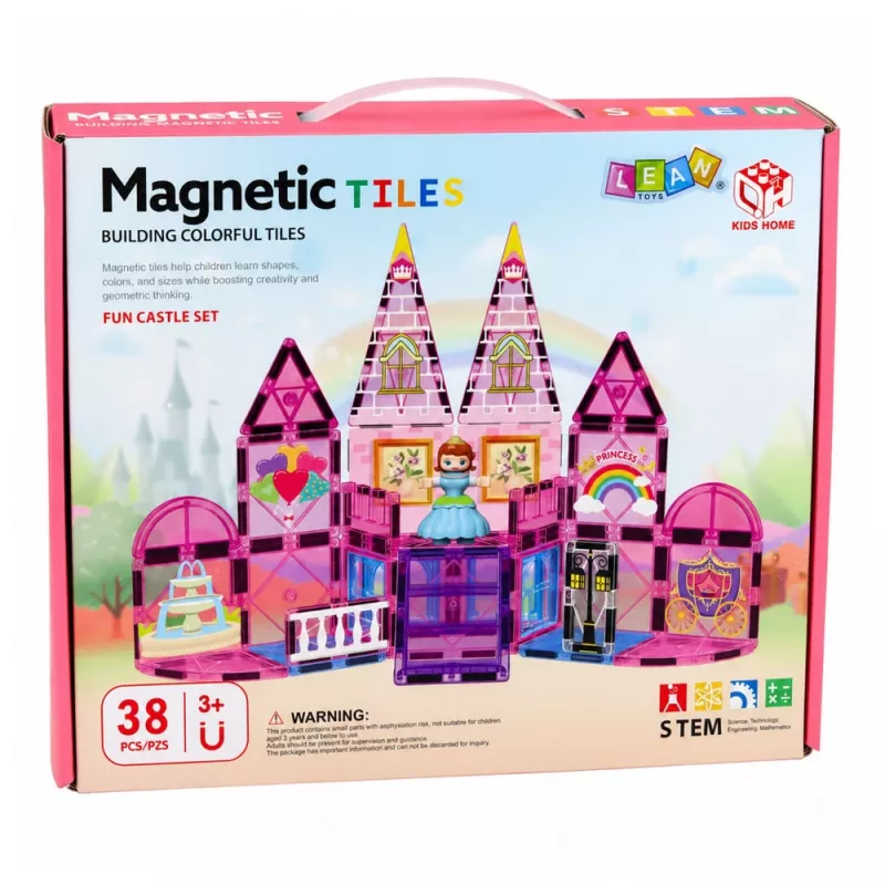 LEAN TOYS Magnetische Konstruktionsblöcke Prinzessinnenschloss Pink 38 Stück