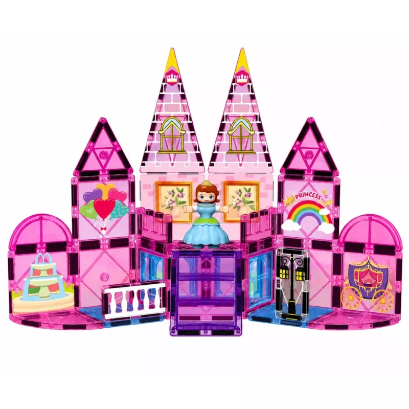 LEAN TOYS Magnetische Konstruktionsblöcke Prinzessinnenschloss Pink 38 Stück