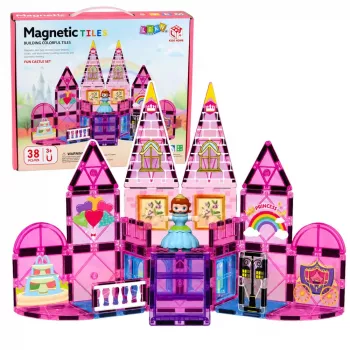 LEAN TOYS Magnetische Konstruktionsblöcke Prinzessinnenschloss Pink 38 Stück