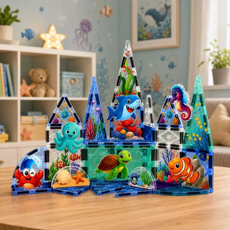 LEAN TOYS Magnetische Bausteine Meerestiere Ozean 40 Teile