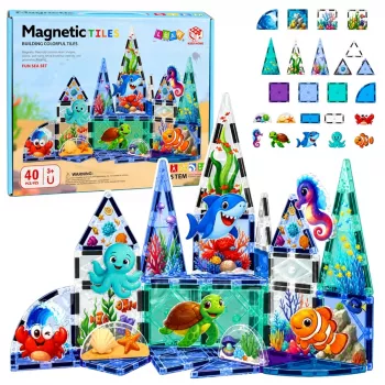 LEAN TOYS Magnetische Bausteine Meerestiere Ozean 40 Teile