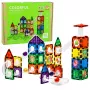 LEAN TOYS Magnetische Konstruktionsblöcke Bahn-Set mit STEM-Bällen und Dinosauriern – 92 Teile