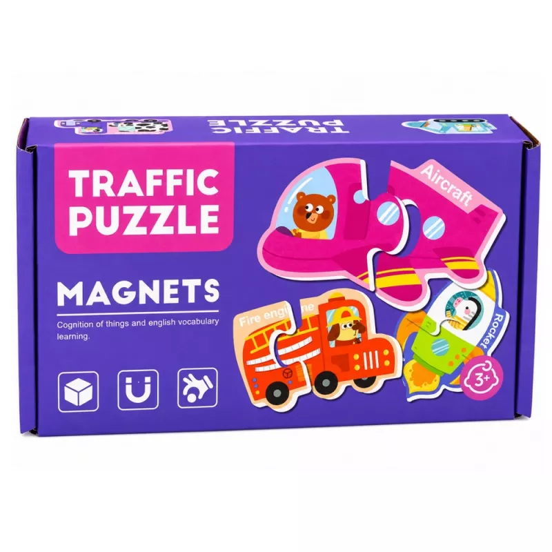 LEAN TOYS Magnetpuzzle Fahrzeuge Lernspielzeug Verkehrsmittel Set 30 Teile