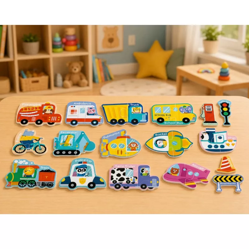 LEAN TOYS Magnetpuzzle Fahrzeuge Lernspielzeug Verkehrsmittel Set 30 Teile