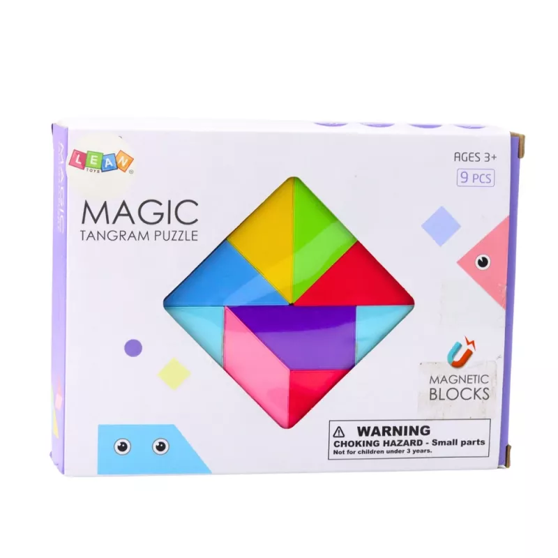 LEAN TOYS Magnetische Tangram-Blöcke Buntes Puzzle-Sticker-Set 9 Stück