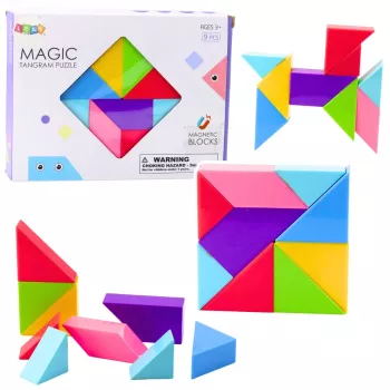 LEAN TOYS Magnetische Tangram-Blöcke Buntes Puzzle-Sticker-Set 9 Stück