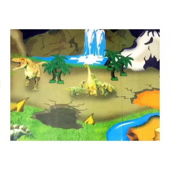 LEAN TOYS Matte mit Dinosauriern pädagogischer Teppich - rutschfeste Spielmatte für Kinder, ab 12 Monaten, strapazierfähiges Polyester, Dinosaurier-Thema, Innenbereich