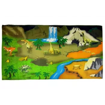 LEAN TOYS Matte mit Dinosauriern pädagogischer Teppich - rutschfeste Spielmatte für Kinder, ab 12 Monaten, strapazierfähiges Polyester, Dinosaurier-Thema, Innenbereich