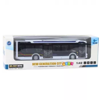 LEAN TOYS Metall-Stadtbus Weiß 1:43 Druckguss-Modell mit Rückziehmotor und öffnenden Türen