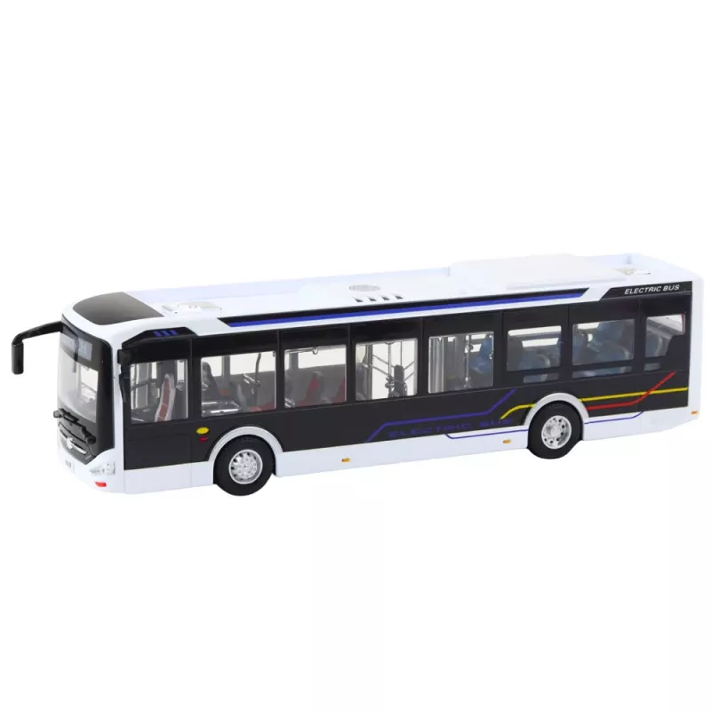 LEAN TOYS Metall-Stadtbus Weiß 1:43 Druckguss-Modell mit Rückziehmotor und öffnenden Türen