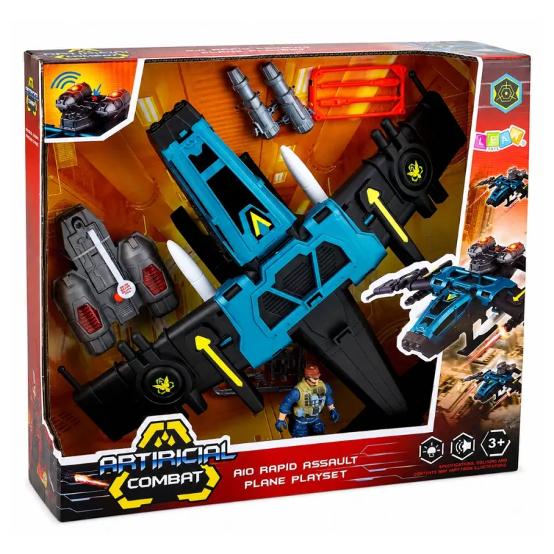 LEAN TOYS Militär-Kampfflugzeug mit Soldatenfigur, Raketenwerfern, Lichtern und Sounds