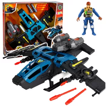 LEAN TOYS Militär-Kampfflugzeug mit Soldatenfigur, Raketenwerfern, Lichtern und Sounds