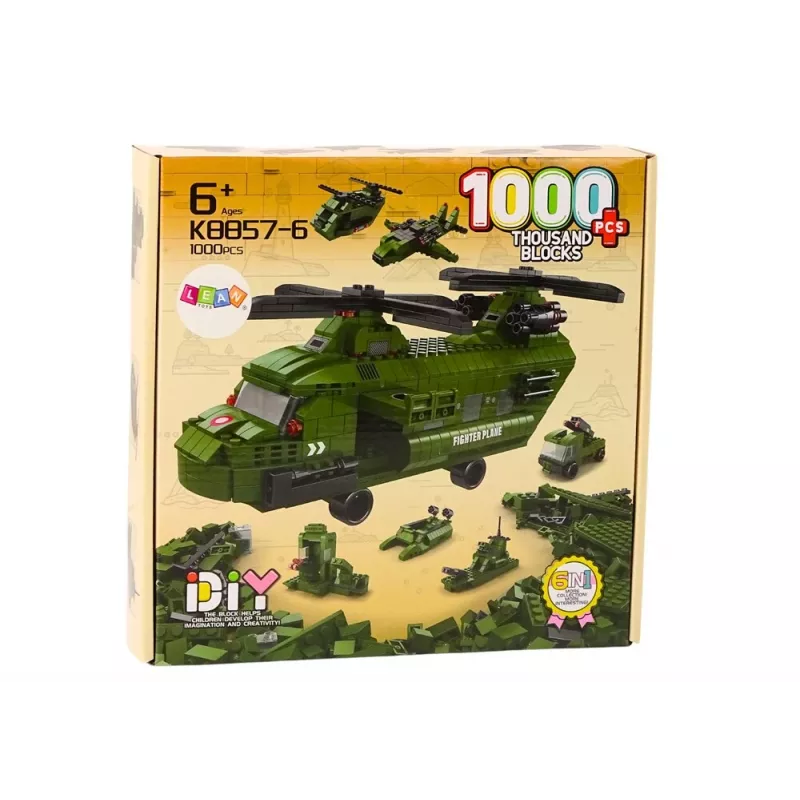 LEAN TOYS Militärhubschrauber-Bausatz Militärgrün 1000 Teile