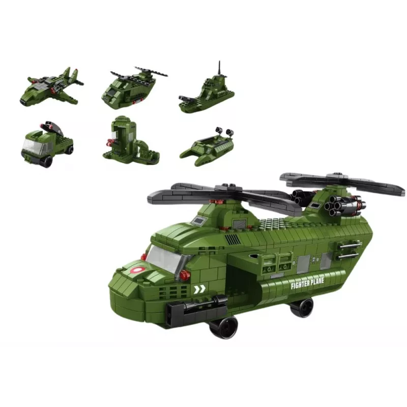 LEAN TOYS Militärhubschrauber-Bausatz Militärgrün 1000 Teile