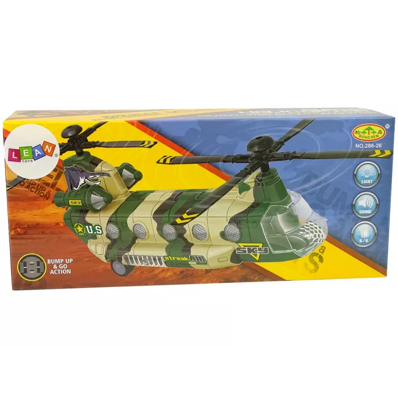 LEAN TOYS Militärhubschrauber mit großen Rotorblättern, Lichtern und Sound Moro