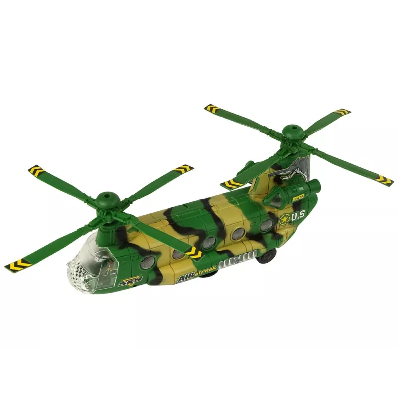 LEAN TOYS Militärhubschrauber mit großen Rotorblättern, Lichtern und Sound Moro