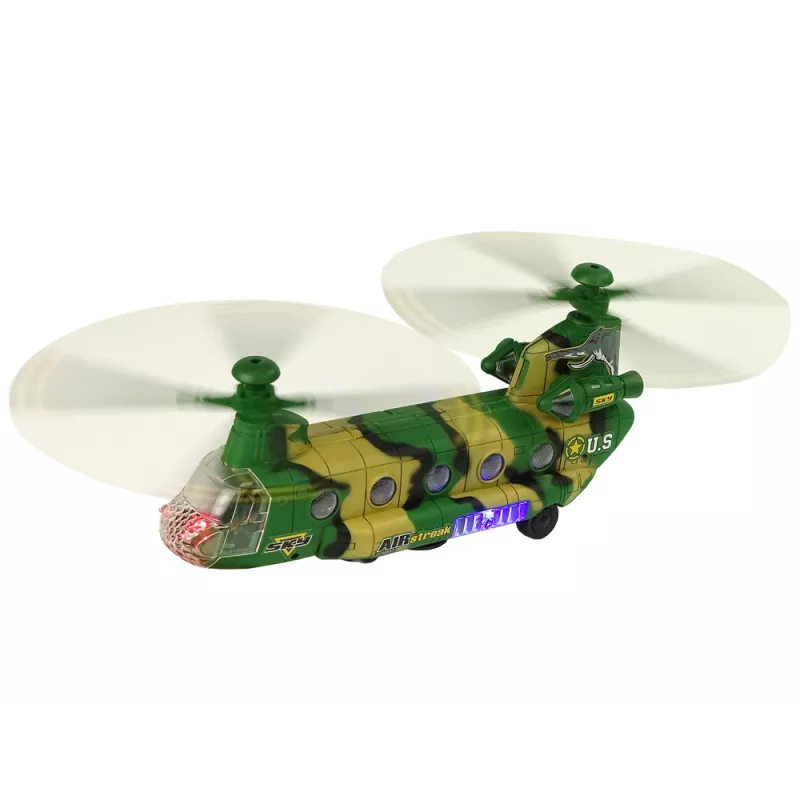 LEAN TOYS Militärhubschrauber mit großen Rotorblättern, Lichtern und Sound Moro