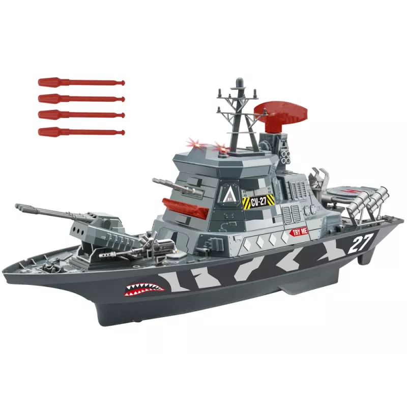 LEAN TOYS Militär-Set Militärschiff Schlachtarmee Kanonen Lichter Geräusche