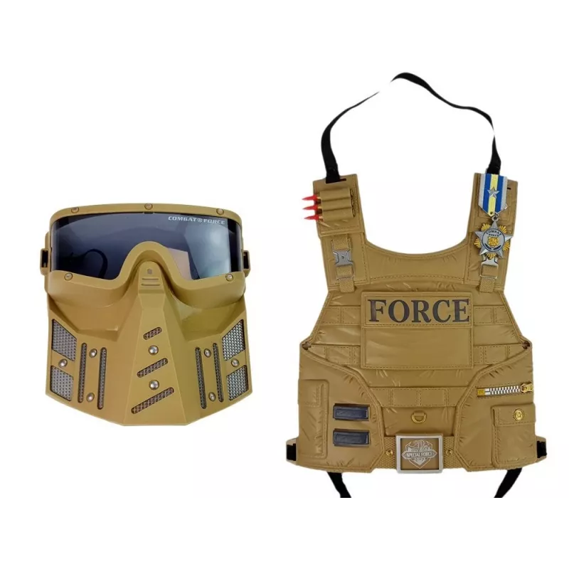 LEAN TOYS Militär-Set Waffe Maske Fernglas Weste Kompass