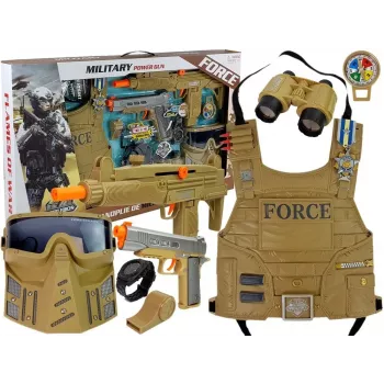 LEAN TOYS Militär-Set Waffe Maske Fernglas Weste Kompass