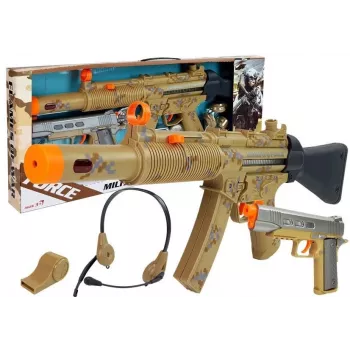 LEAN TOYS Militär-Waffen-Set Gewehr Pistole Kopfhörer Trillerpfeife Lichter