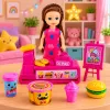 LEAN TOYS Mini-Puppenset mit Registrierkasse, Verkäuferin, Hamburger, Eiscreme-Zubehör