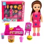 LEAN TOYS Mini-Puppenset mit Registrierkasse, Verkäuferin, Hamburger, Eiscreme-Zubehör