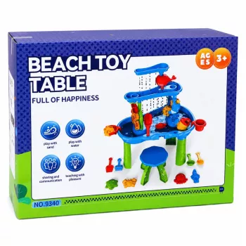 LEAN TOYS Mehrstufiger Wassertisch-Spielplatz mit Stuhl, Zubehör und Formen, 63 cm