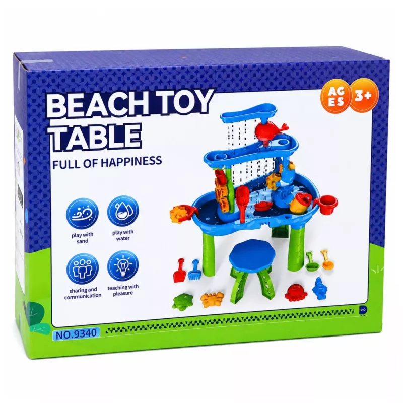 LEAN TOYS Mehrstufiger Wassertisch-Spielplatz mit Stuhl, Zubehör und Formen, 63 cm