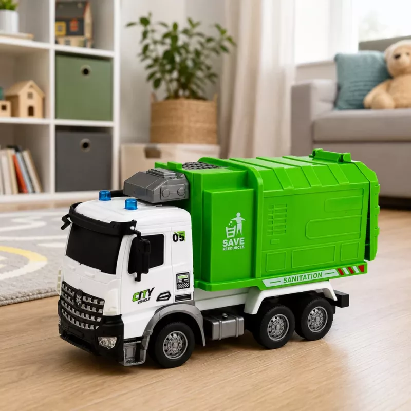 LEAN TOYS Kommunalfahrzeug ferngesteuerter Müllwagen RC Container Mülleimer Lichter 1:14