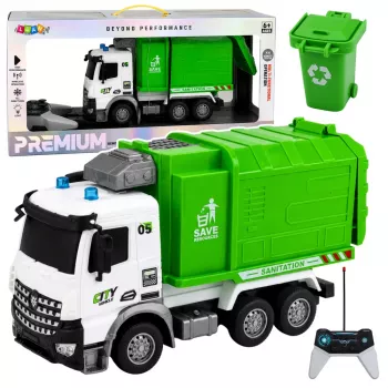 LEAN TOYS Kommunalfahrzeug ferngesteuerter Müllwagen RC Container Mülleimer Lichter 1:14