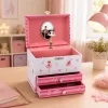 LEAN TOYS Musik-Schmuckkästchen mit Ballerina, Spieldose, Spiegel und Schubladen - Rosa klassisches Design
