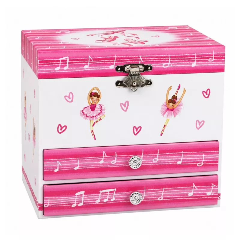 LEAN TOYS Musik-Schmuckkästchen mit Ballerina, Spieldose, Spiegel und Schubladen - Rosa klassisches Design