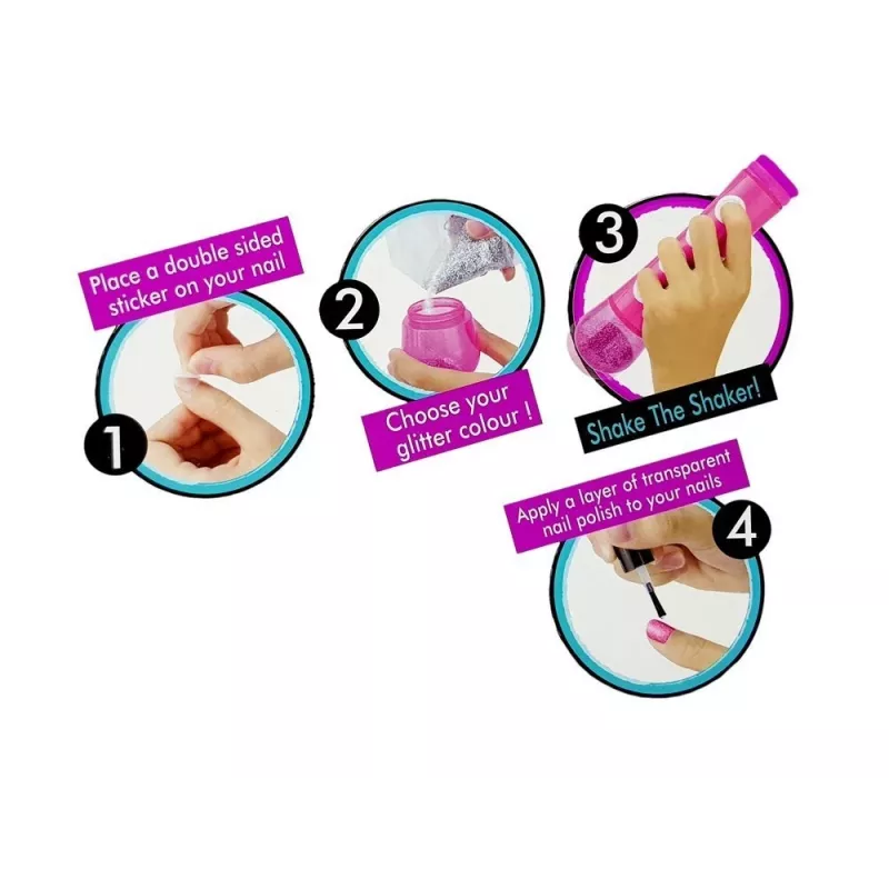 LEAN TOYS Nagellack-Set mit Glitter-Dispenser und farbigen Stickern