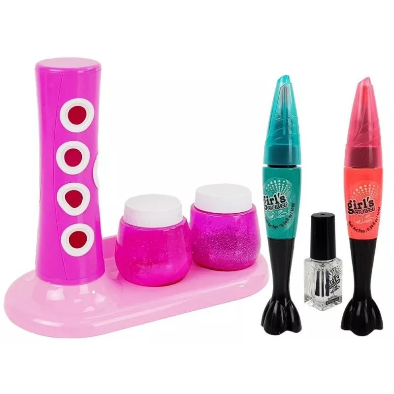 LEAN TOYS Nagellack-Set mit Glitter-Dispenser und farbigen Stickern