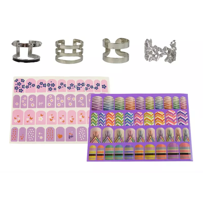 LEAN TOYS Nagellack-Set mit Nagellacken, Glitzer, Aufklebern und Ringen