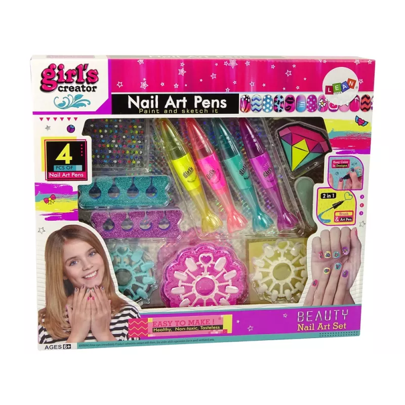 LEAN TOYS Nagellack-Set mit Nagellacken, Stiften und farbigen Aufklebern