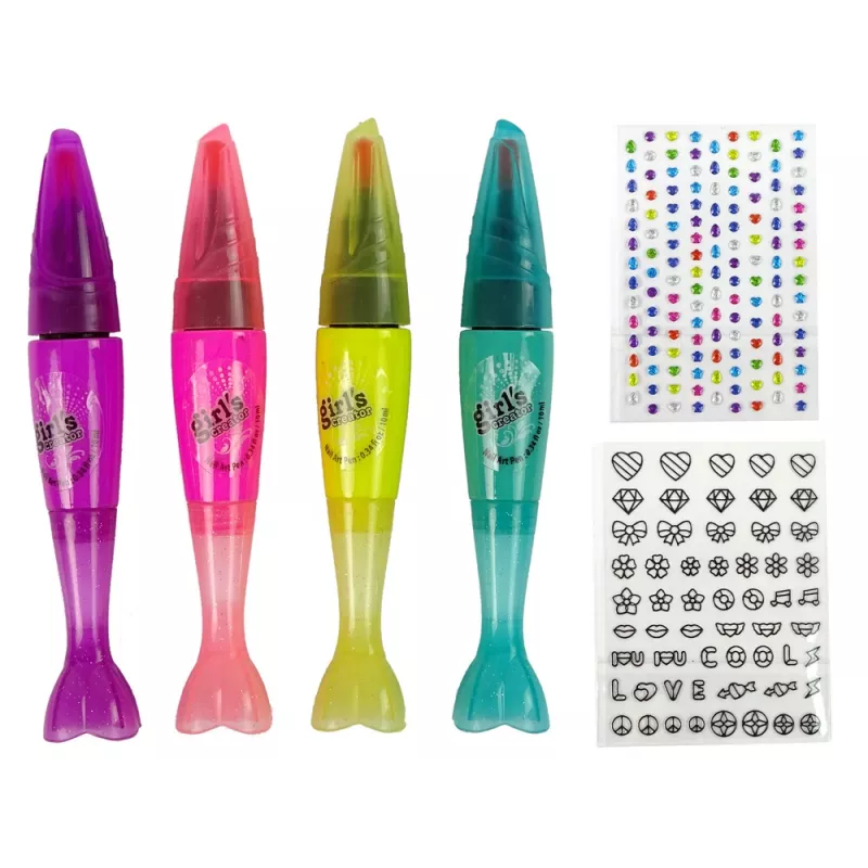 LEAN TOYS Nagellack-Set mit Nagellacken, Stiften und farbigen Aufklebern