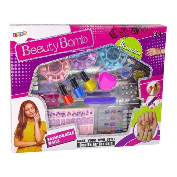 LEAN TOYS Nagellack-Set mit Nagellacken, Aufklebern, Schablonen und Glitzern