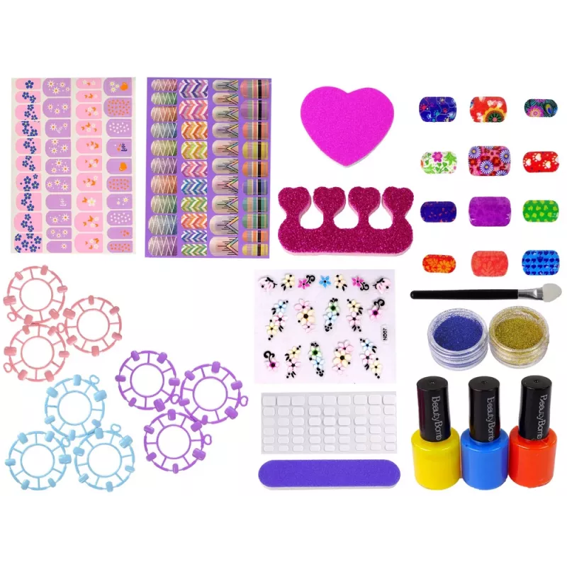 LEAN TOYS Nagellack-Set mit Nagellacken, Aufklebern, Schablonen und Glitzern