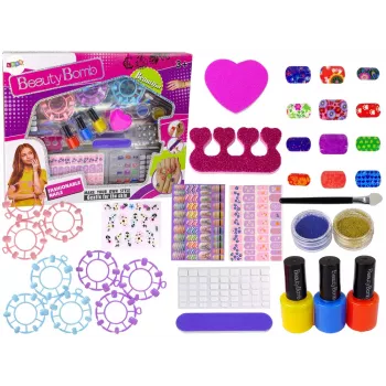 LEAN TOYS Nagellack-Set mit Nagellacken, Aufklebern, Schablonen und Glitzern