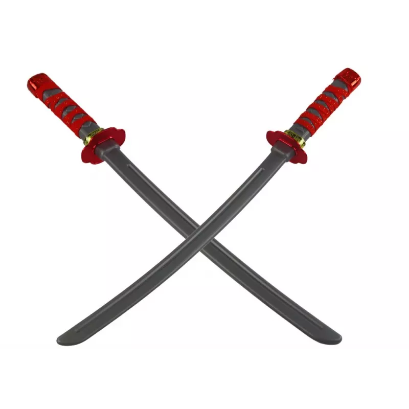 LEAN TOYS Ninja Warrior Set mit Maske, Schwert, Dolchen, Shuriken, Bogen & Pfeilen – rote Verzierungen (10-teilig)