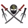 LEAN TOYS Ninja Warrior Set mit Maske, Schwert, Dolchen, Shuriken, Bogen & Pfeilen – rote Verzierungen (10-teilig)