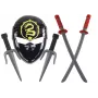 LEAN TOYS Ninja Warrior Set mit Maske, Schwert, Dolchen, Shuriken, Bogen & Pfeilen – rote Verzierungen (10-teilig)